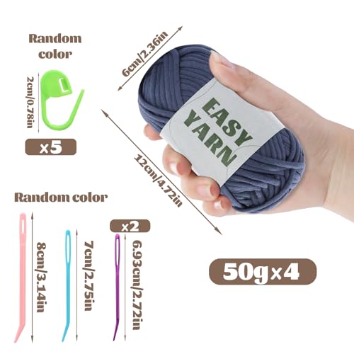 UzecPk 4 * 50g/1.76oz Beginner Yarn, 4 * 87yds Beginner Crochet Yarn - color: Dark Blue+Light Gray+Dark Gray+Black