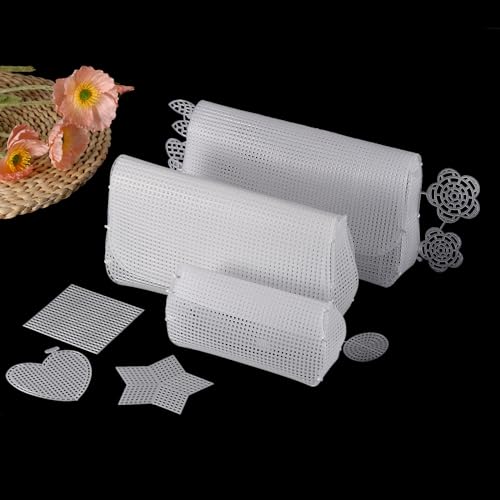 MECCANIXITY 15Pcs Plastic Mesh Canvas Sheet 7 Count 7.4 cm/ 3" White Heart Blank Canvas for Embroidery Needlepoint, Knit Crochet Mesh