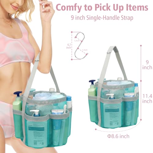 Mesh Shower Caddy Portable - 7 Pockets Large Shower Bag for Dorm, Camping - color: 1 Pack Mint Green, size: L (Round Dorm Caddy)