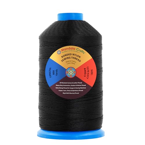 Mandala Crafts Size 277 840D T270 Black Bonded Nylon Thread, 800 YDs - color: Black, size: T270 #277 840D/3 800 Yards