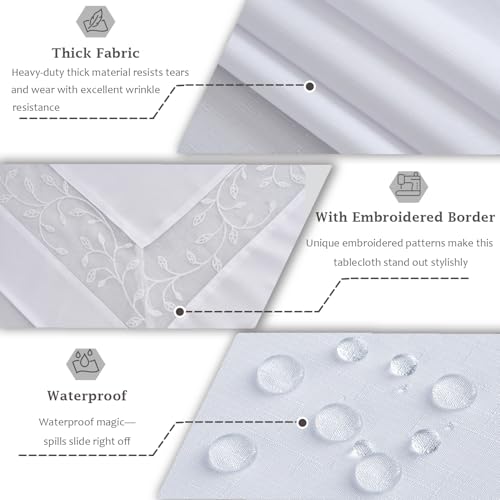 Polyester Fabric Tablecloth with Exquisite Embroidery Sheer Border-Waterproof/Wrinkle Resistant-for Dining,Indoor&Outdoor,Wedding,Holiday,White,White,Rectangle 60x102Inch - color: White, size: 102" x 60" (Rectangular)