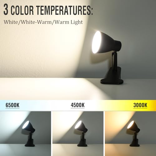 CRI90+ Clip Reading Light, Small Clamp on Bed Lamp for Bedside/Headboard/Desk/Bunk/Table/Shelf, 3 Color Temperature Options, 10 Dimmable Brightness Levels for Reading (6W/Adapter Included) - size: 1 Pack Short Neck Clip