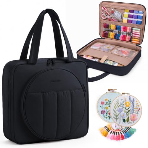 MYBAGZING Embroidery Bag Organizer,Cross Stitch Project Bag w/Hoop Storage - color: Black