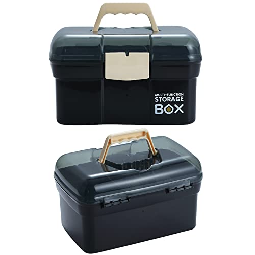 Kinsorcai 11'' Plastic Box Organizer with Removable Tray, Sewing Organizer, Craft & Art Supply Multipurpose Storage Box for Cosmetic (Black) - color: Black