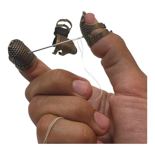 4 Pcs Sewing Thimble Finger Protector, Adjustable Metal Thimbles for Hand Sewing Finger Protector, Quilting Craft Accessories for Knitting Needlework DIY Tools, Bronze(2 Sizes, S/M)