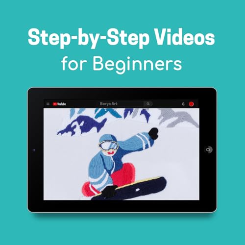 Embroidery Kit for Adult Beginners,Skiers Snow Mountain Embroidery Kit with Step-by-Step Instructions & Video,Printed Cloth,7.87" Hoop,Display Stand,Color Threads and Tools for Craft Lover(BES011) - color: Blue, black and red skier