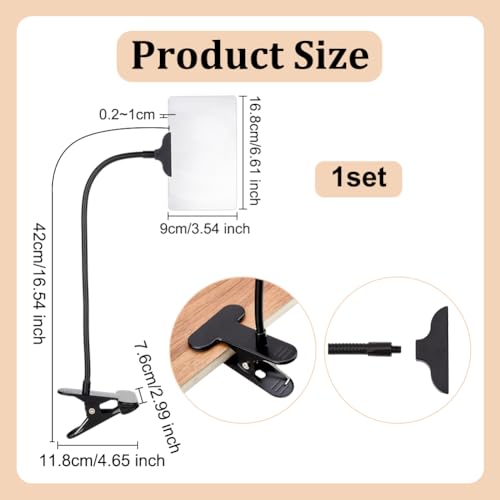 OLYCRAFT 5X Magnifying Glass with Clip 6.6x3.5 Inch Large Full Page Magnifier with Clamp Adjustable Flexible Gooseneck Clip on Magnifying Glass for Sewing Crafts Embroidery Reading Books