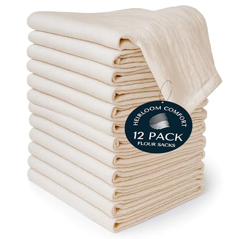 Flour Sack Towels 12 Pack, 18x28 Inch, 100% Cotton, Prewashed Soft, Lint-Free Lightweight Dish Towel for Baking, Wrapping Bread, Drying, Embroidery Projects - Natural - color: Natural, size: 18" x 28" - 12 Pack