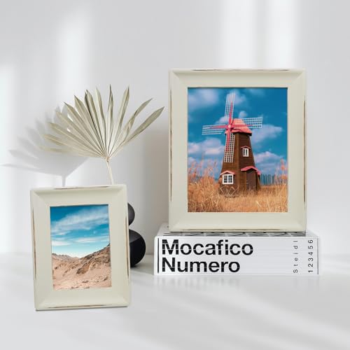 5x7 Picture Frame Rustic, Distressed Wood Photo Frame, Wall and Tabletop - size: Off-white 5x7