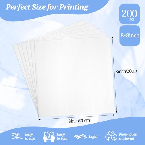 Tear Away Machine Embroidery Stabilizer Backing 8"x8" - 200 Precut Sheets - Medium Weight 1.8 oz- Fits 4x4 and 6x6 Hoops for Patches, Hats, Apparel & Small Embroidery Projects - size: 200 PCS 8 x 8 Inch