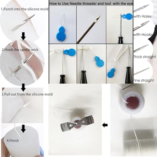 24PCS Candle Making Supplies with Plastic Storage Box Big Eye Long Wick Needle for Candles &Silicone Mold,Punch Needle with Hook Eye,Candle Tool Kit for Beginner,Wicks Placing Tube,Stirring Spoon - color: 24PCS