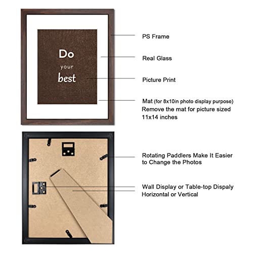 11x14 Picture Frame Set of 3 with Real Glass for Pictures 8x10 with Mat or 11x14 Without Mat, Wall Gallery or Tabletop display Photo Frames in Walnut - color: Walnut, size: 11x14(set of 3)