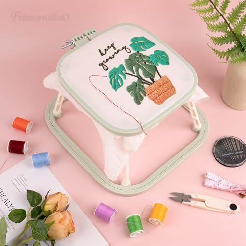 Framendino, Double Layer Embroidery Stand Hoops Frame for Sewing Craft Projects Green - color: Green