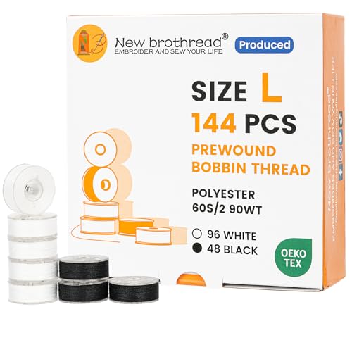 New brothread 144pcs Type L SA155 Prewound Bobbin Thread -96White + 48Black - color: 144pcs 90wt White+Black