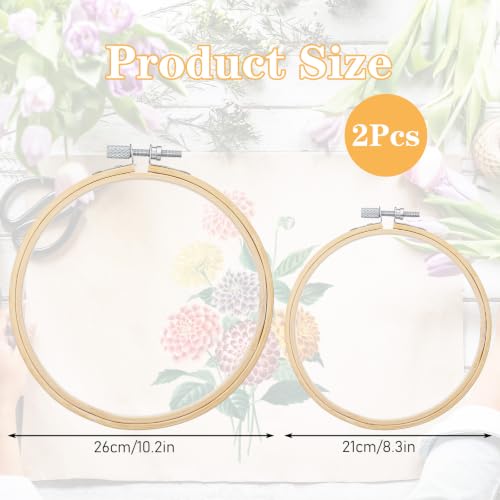2 Pcs Wooden Embroidery Hoop, 8 Inch 10 inch Bamboo Embroidery Hoops Frame Circle Cross Stitch Hoop Ring for Art Craft Sewing DIY Decoration Home Ornaments - size: 8in+10in