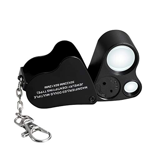 Jiusion 30X 60X Portable LED Lighted Jewelry Magnifier Dual Lens Eye Loupe - color: Black, size: Single Pack