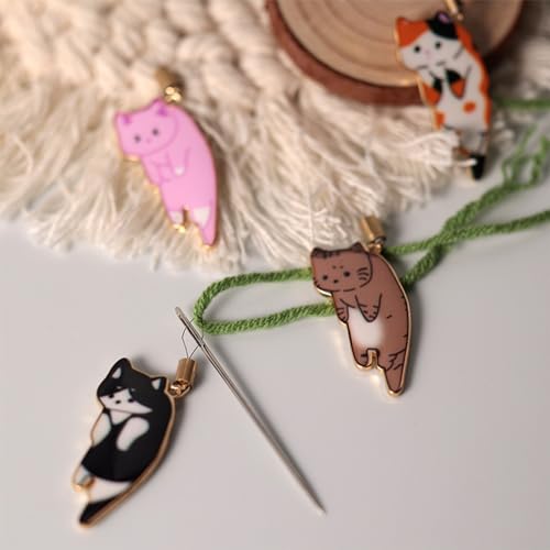 AUNVITO Cat Needle Threader, 6Pcs Adorable Mini Cat Threader, Clothing Embroidery Accessories, DIY Gadget for Sewing Crafting