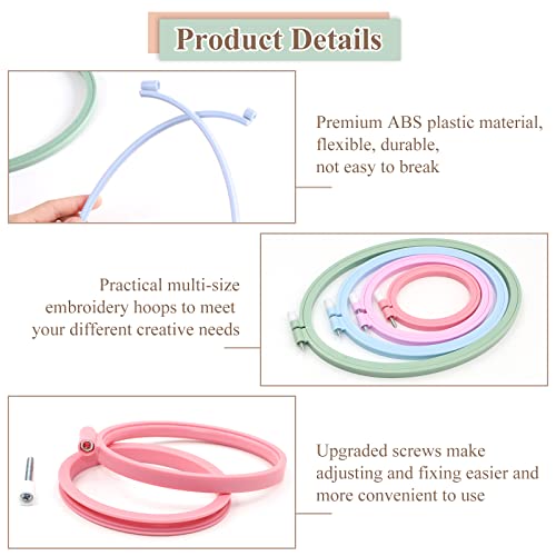 ZOCONE 4 Pcs 4 Size Oval Embroidery Hoops, ABS Plastic Embroidery Hoops Cross Stitch Hoops Embroidery Frames for Sewing, Needlework, Embroidery Projects (Size-9.6", 7.5", 5.7",3.9") - style: 4 PCS,4 SIZE