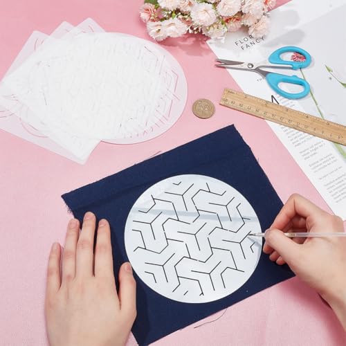 FREEBLOSS Sashiko Stencils - Geometric Embroidery Patterns for Drawing and Hand Quilting - 14x14cm - style: Geometric3