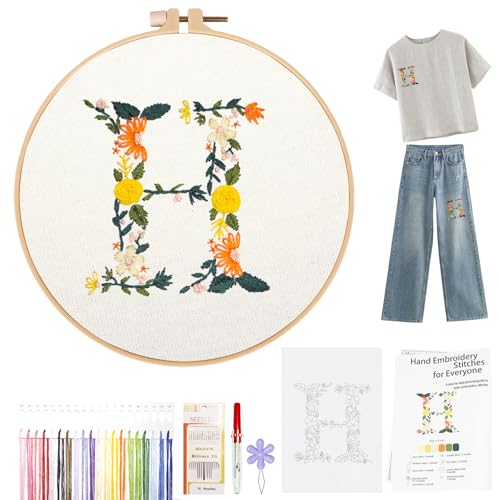 Topapfo Letter H Stick and Stitch Embroidery Stabilizers for Clothing, Beginners Alphabet Embroidery Pattern Water Solute for T-Shirt Jeans Tote Bags Crafts - color: H