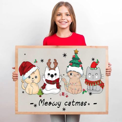 Christmas Cat Stamped Cross Stitch Kits for Adults - Embroidery Kits for Beginners Adults,11 CT Patterns Dimensions Counted Cross Stitch Kits for Adults Arts Craft 16x12 inch - color: Cross stitch-19