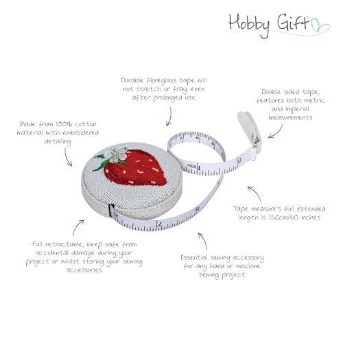 Hobby Gift Strawberry Sewing Box Gift Bundle with Matching 60 Inch Tape Measure and Pin Cushion Decorative Sewing Storage Set for Crafters Home Sewing and Thoughtful Gifts - color: Strawberry