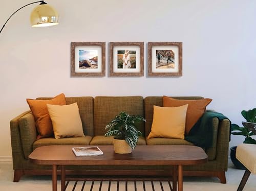 6x6 Picture Frames Set of 2, Square Rustic Wood Grain Photo Frame for Tabletop or Wall Mounting Display - size: 6X6(2pcs)