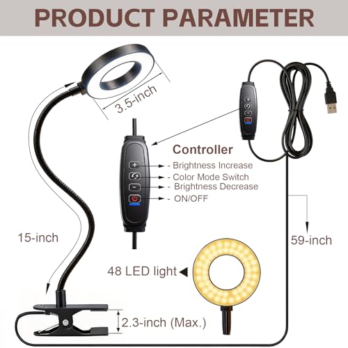 LED Desk Lamp with Clamp, Clip on Book Light for Reading
