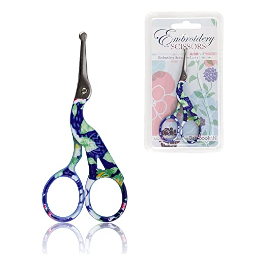 JubileeYarn TSA Compliant Rounded Embroidery Craft Stainless Steel Stork Scissors - Small Blue - 3 Units - color: Small Stork Blue, size: 3 Units