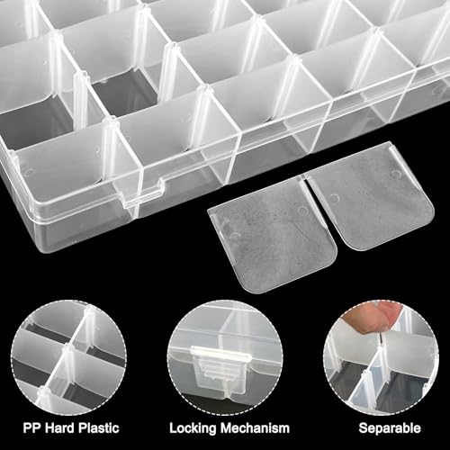 Egaageoi 4 Pack 36 Grids Bead Storage Containers with Adjustable Dividers