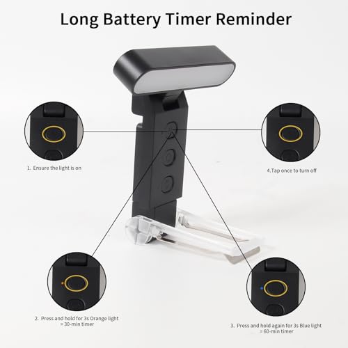 Book Light, USB Rechargeable Clip-On Reading Light with Timer - color: Black, size: Rectangle