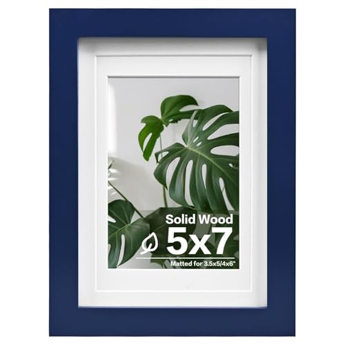 Egofine 5x7 Picture Frame Made of Solid Wood,Covered by Plexiglass Display Pictures 3.5x5/4x6 with Mat or 5x7 Without Mat for Table Top Display and Wall Mounting Photo Frame, Navy Blue - color: Navy Blue, size: 5x7