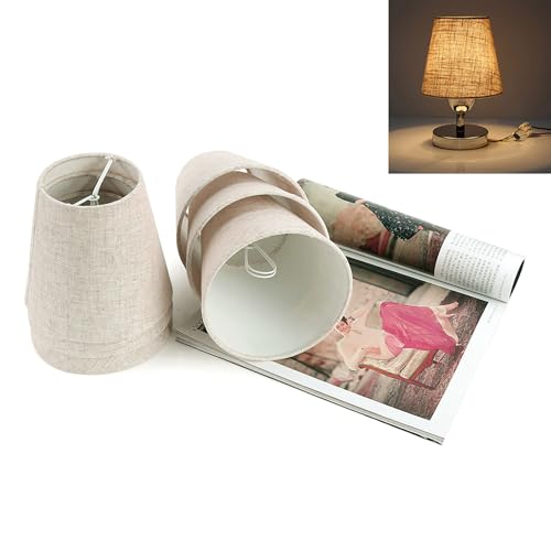 Fuloon Small Lamp Shades Clip on Bulb, Modern European Style Mini Lamp Shades for Chandelier, French Country White Chandelier Lampshades, 3.5x5.1x5.5 in, 6 Pack (Linen Beige) - color: Linen Beige, size: 6 Pack