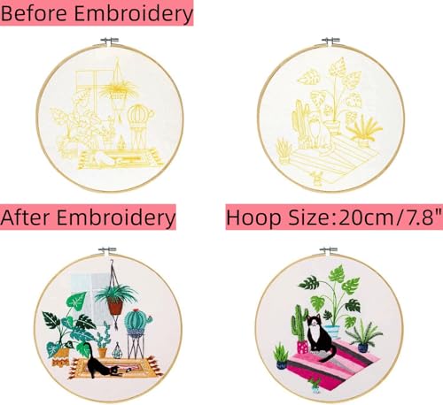 Mozzyyee 4pcs Cat Embroidery Kits for Beginners, DIY Adult Beginner Embroidery Sets with Instructions, 2 Plastic Embroidery Hoops,Scissor, Threads and Needles (Black Cats) - color: Black Cats