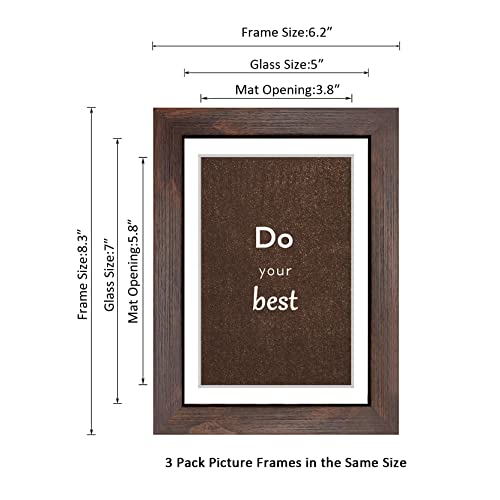 5x7 Walnut Picture Frame Set of 3 with Real Glass for Pictures 4x6 with Mat or 5x7 Without Mat, Wall or Tabletop Gallery Photo Frames - color: Walnut, size: 5x7(set of 3)