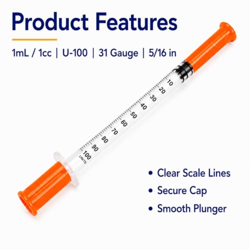 u-100 1cc 31 gauge 5/16 inch syringe with needle, Individual, 100 Pack. - size: 1ml-31G-5/16-100-YELLOW