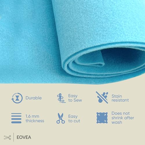 EOVEA | Acrylic Felt Fabric by The Yard | 72" Wide | 1.6mm Thick | Soft & Durable Non-Fraying Felt | for DIY Crafts, Sewing, Upholstery, Costumes & Padding(Baby Blue, 1 Yard) - color: Baby Blue, size: 1 Yard