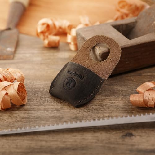 RingSun Thumb Guard Wood Carving Tools, Leather Finger Protector, Handmade Carpenter Working Carving Kit Accessories - color: Black Brown