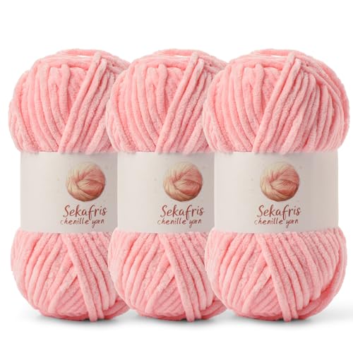 Chenille Blanket Yarn for Crocheting Size 5 Bulky Yarn 3 Pink - color: 3 Pink