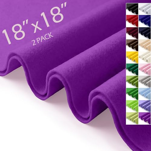 Purple Felt Fabric Sheets 18" x 18" (2 Pack) 1.6mm Soft Craft Felt Squares - color: Purple