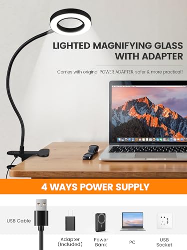 10X Magnifying Glass with Light,5 Colors+10 Brightness Magnifier with Light