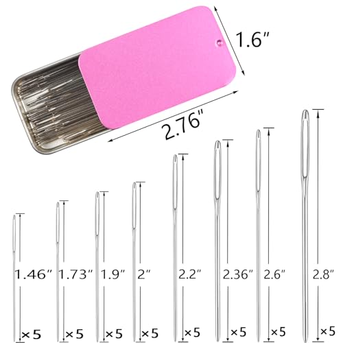 Eketirry 46PCS Large-Eye Blunt Needles Kit, 8 Sizes Stainless Steel Yarn Knitting Sewing Crafting Weaving Stringing Needles with Threaders and Stitch Markers (Rosy Purple) - color: Rosy Purple