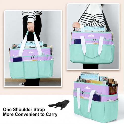 JJRING Craft Organizer Tote Bag Large Art Storage Caddy Green and Purple - color: Green&Purple, size: Large