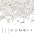 MECCANIXITY 5000 Pcs Mixed Glass Seed Beads, 1.5-6mm Mini Loose Glass Bugle Spacer Bead Embroidery Beads for DIY Craft Projects Earrings Necklaces Bracelets Jewelry Making, Silver-White - color: Silver-White
