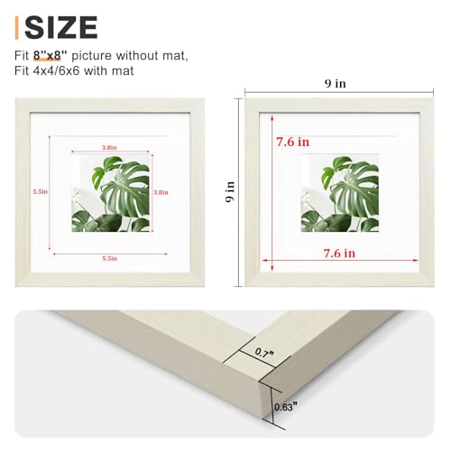 Egofine 8x8 Picture Frame, Made of Solid Wood with Plexiglass, for Tabletop and Wall Hanging Display Picture 4x4/6x6 with Mat or 8x8 Without Mat, Beige - color: Beige, size: 8x8
