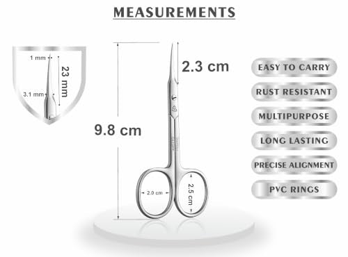SILLVER Cuticle Scissors Extra Fine Curved, Super Slim Small Scissors with Precise Pointed Tip, Beard, Eyelash, Mustache, Dry Skin - Manicure Scissors - size: Slim 3.1-1mm Blade Width
