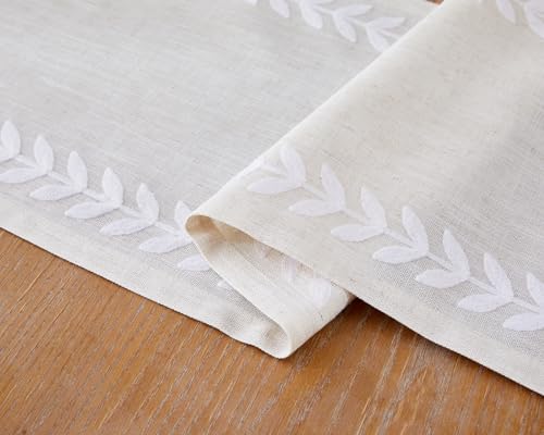 Linen Embroidered Table Runner, White Table Runners 60 Inches Long - color: White, size: 13×60 Inch