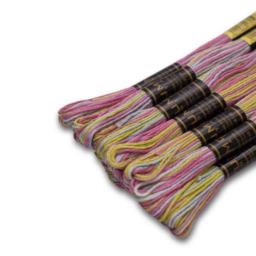 Pack of 12 Premium Embroidery Thread | 100% Egyptian Cotton Premium Skeins | Cross Stitch Embroidery Floss | Oeko TEX Certified | Ideal for Arts & Crafts (Pastel Rainbow Variegated 1335) - color: Pastel Rainbow Variegated 1335
