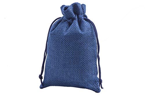 Sansam 50pcs 4.0X5.60 Inch Drawstring Burlap Gift Bags, Jute Jewellery Pouches, Small Navy Lining Burlap Favor Sacks For Herb, Spices, Jute Treat Bags for Christmas, Wedding, Party - color: Navy