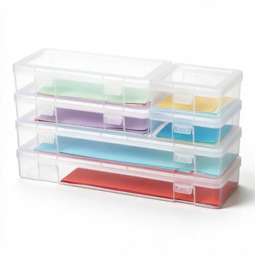 novelinks Clear Pencil Box and Small Plastic Storage Containers with Lids - color: 2 Small + 2 Medium + 2 Large -Clear